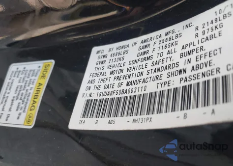 2011 Acura Tl 3.5 z USA, uszkodzony, nr VIN 19UUA8F50BA003110